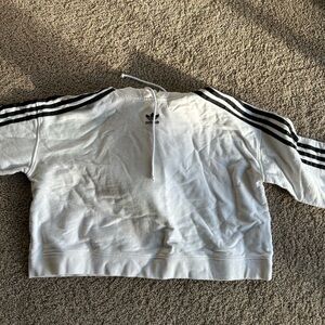 Adidas White Cropped Hoodie with Black Logo